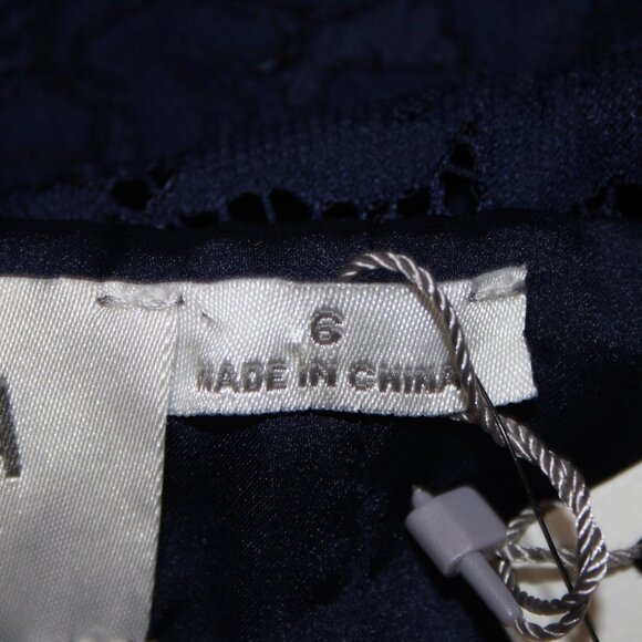 BB Dakota Dress Oilslick Sz 6 Navy Blue Lace Lined Open Back Cotton Dress - Picture 12 of 16